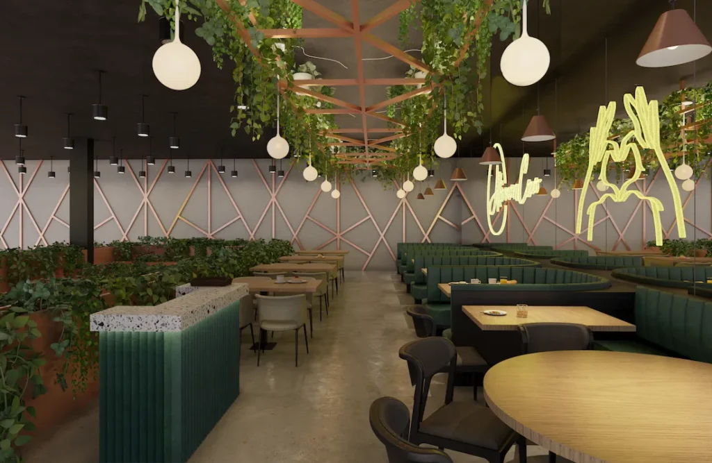 Allô mon Coco modern restaurant interior — café, brunch, and breakfast franchise in Canada with a warm, family-friendly atmosphere.