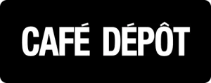 Café Dépôt logo on a black background promoting coffee and relaxation.